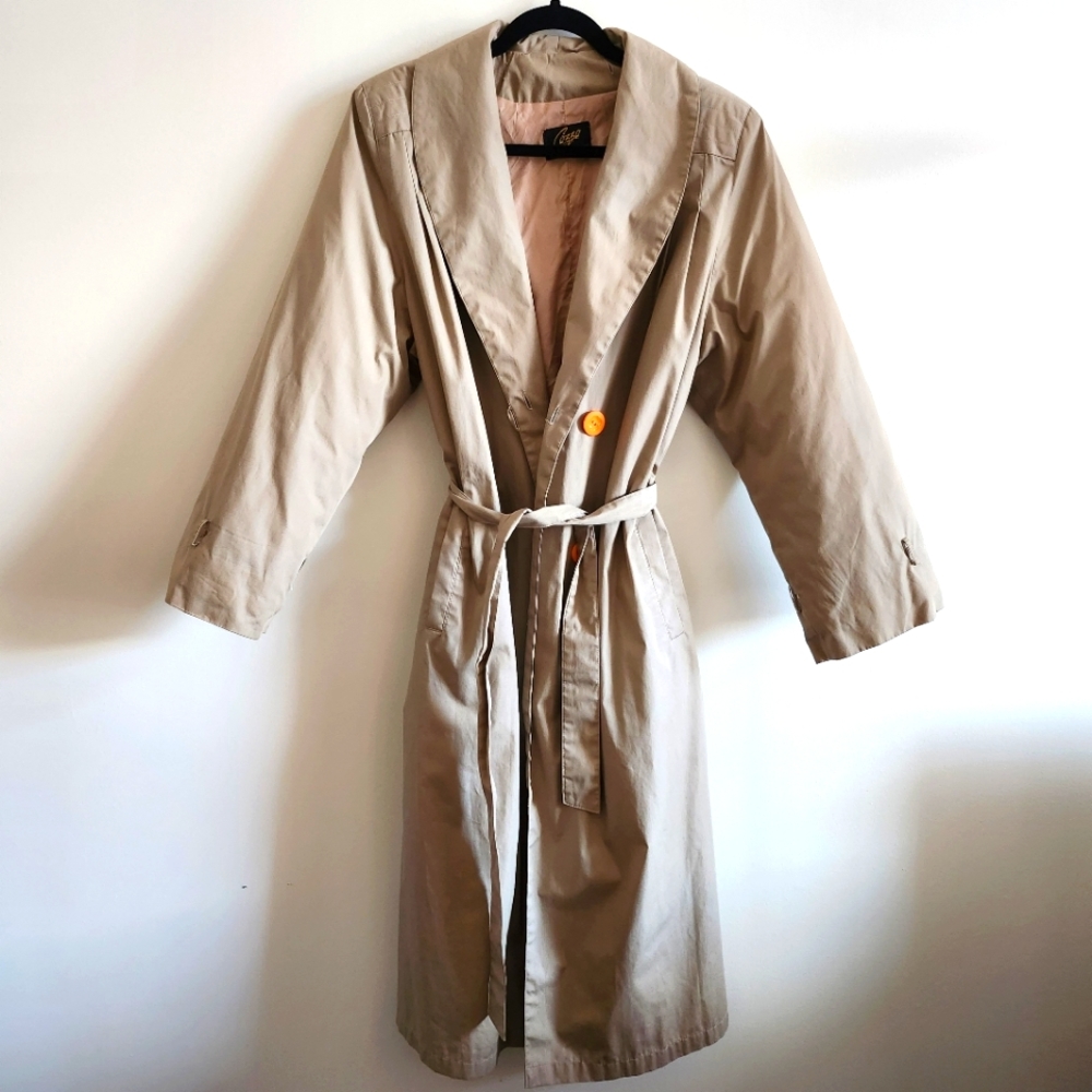 CAZZA I L Vintage Padded Trench Coat I tan with orange buttons